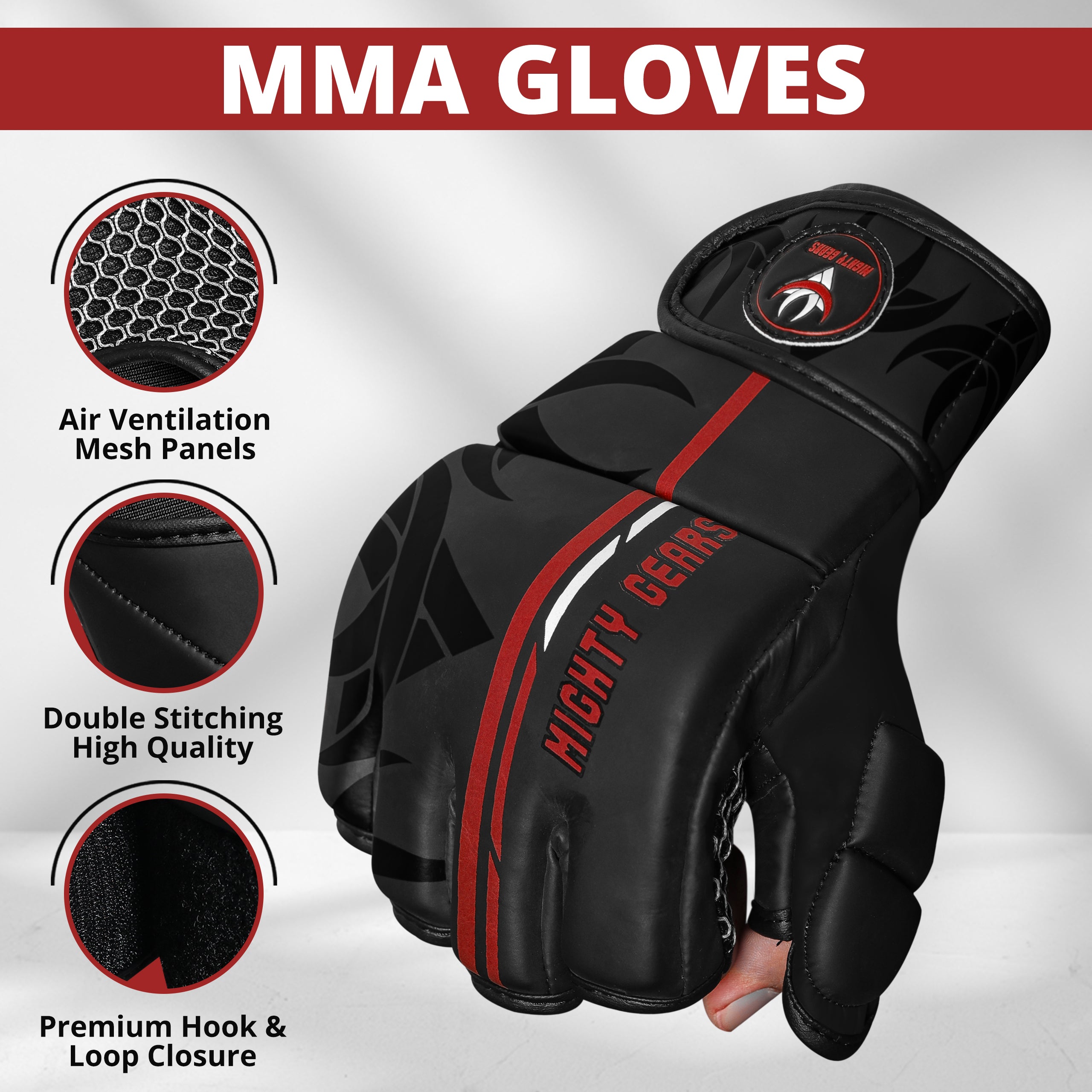 Mighty Gears MMA Gloves - Open Finger Training Gloves for Sparring & Grappling